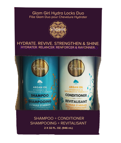 Glam Girl Hydra Locks Duo packaging with shampoo and conditioner bottles.