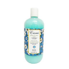Bottle of Enchante argan oil body wash with floral label