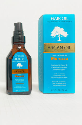 Argan oil hair treatment bottle and packaging.